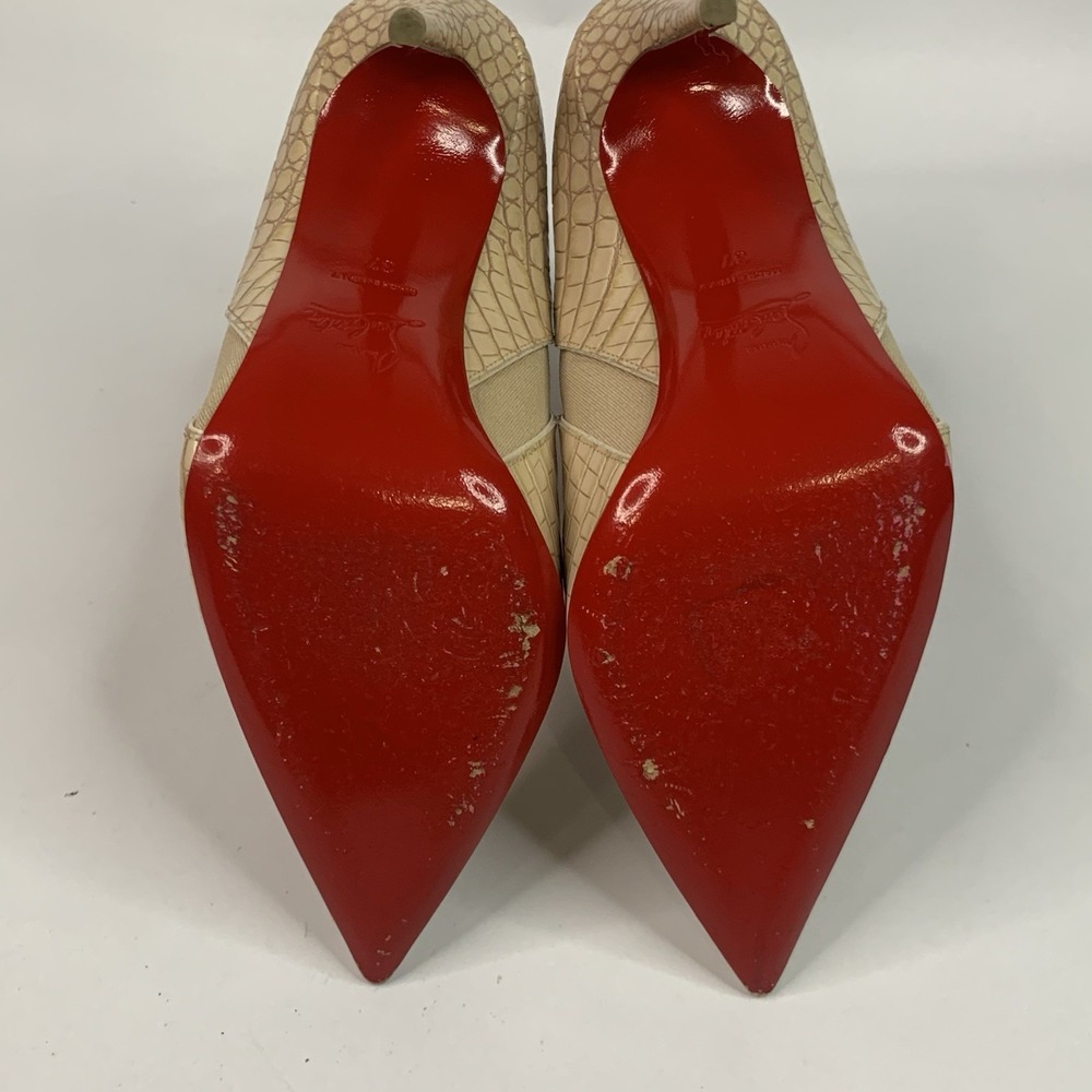 Christian Louboutin Chelsea Chick Booty 100 Calf Mini Crock Boots Leche Size 37 - Picture 6 of 14
